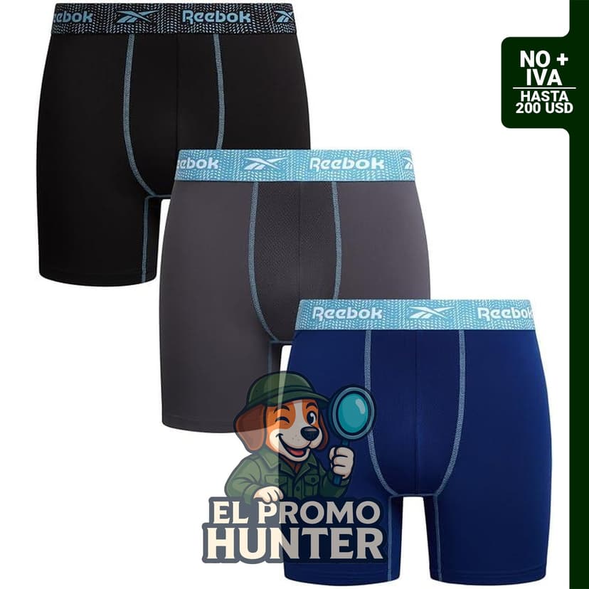 Calzoncillos tipo bóxer Reebok para hombre, paquete de 3, con tecnología de absorción de humedad y bolsa contorneada, 6" (15 cm) de entrepierna.