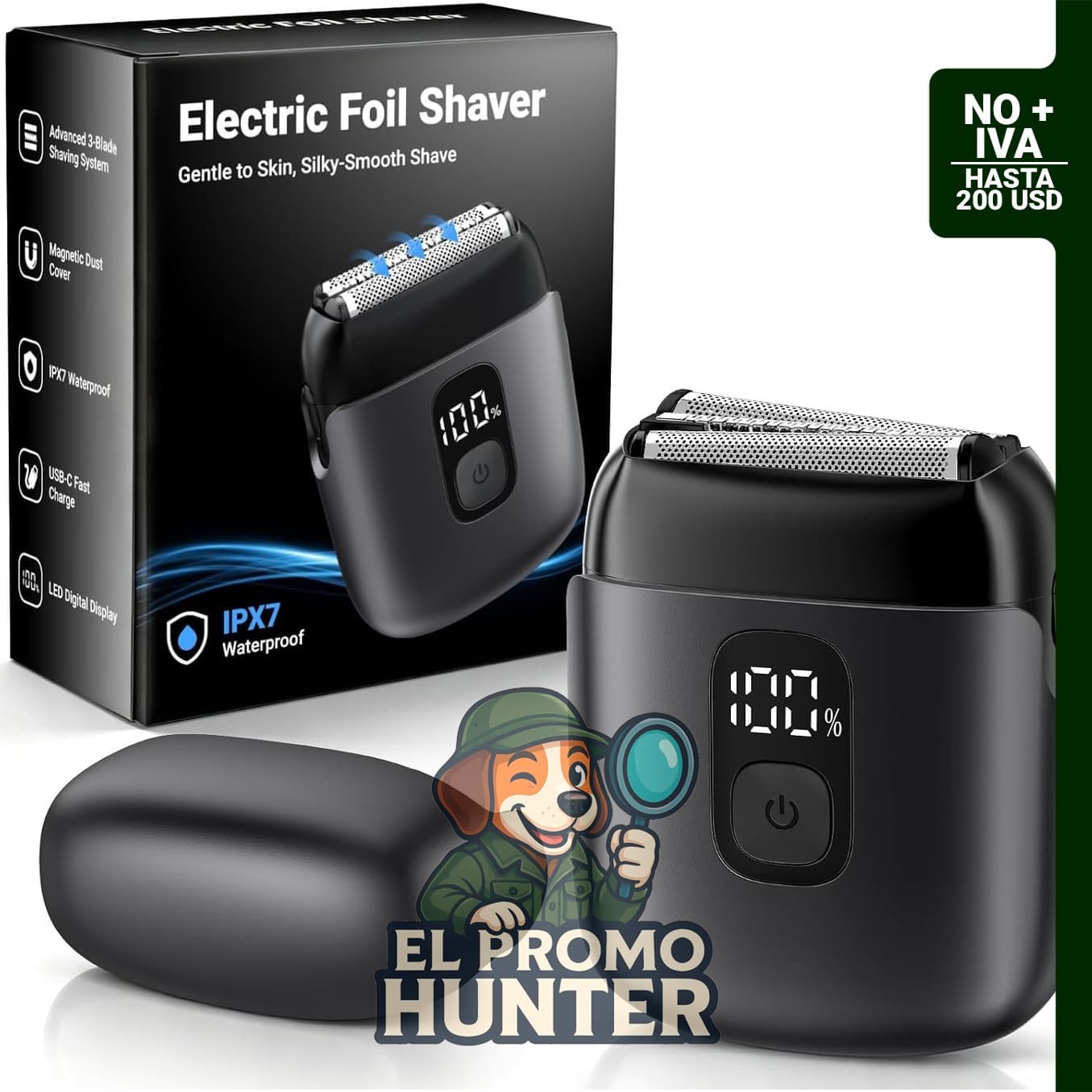 Afeitadora eléctrica de aluminio para hombres, mini maquinilla con 3 cuchillas flotantes, inalámbrica IPX7.