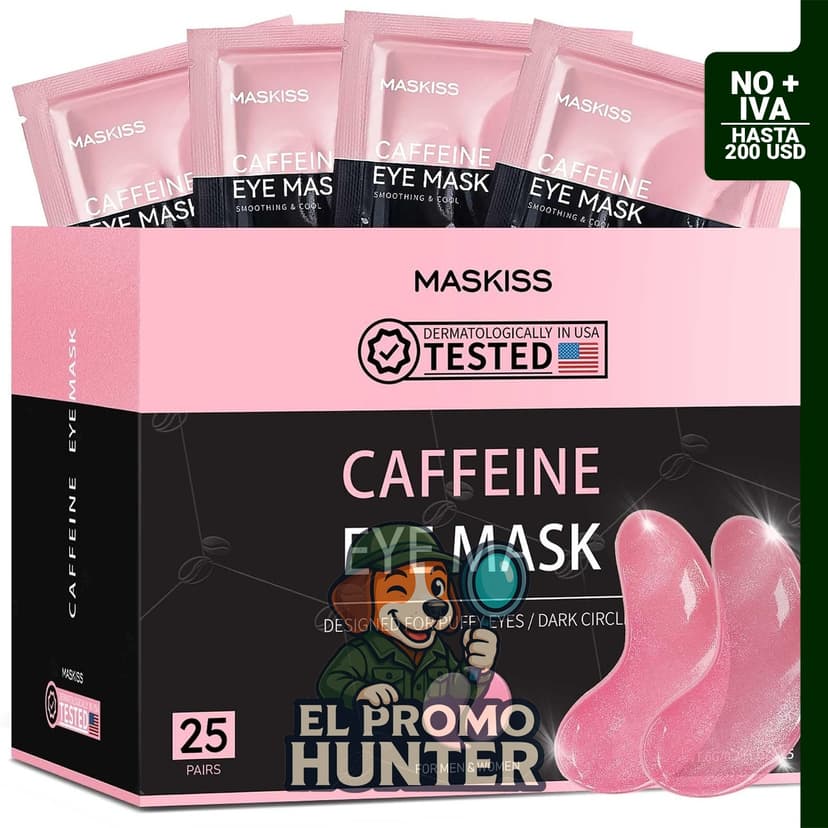 Maskiss Parches para debajo de los ojos, 25 pares, con colágeno y cafeína para reducir ojeras y bolsas.