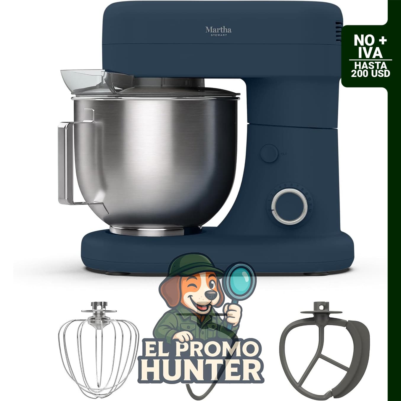Martha Stewart Batidora de pie de 5.3 qt (5.0 L) con cuenco de acero inoxidable y 12 velocidades.