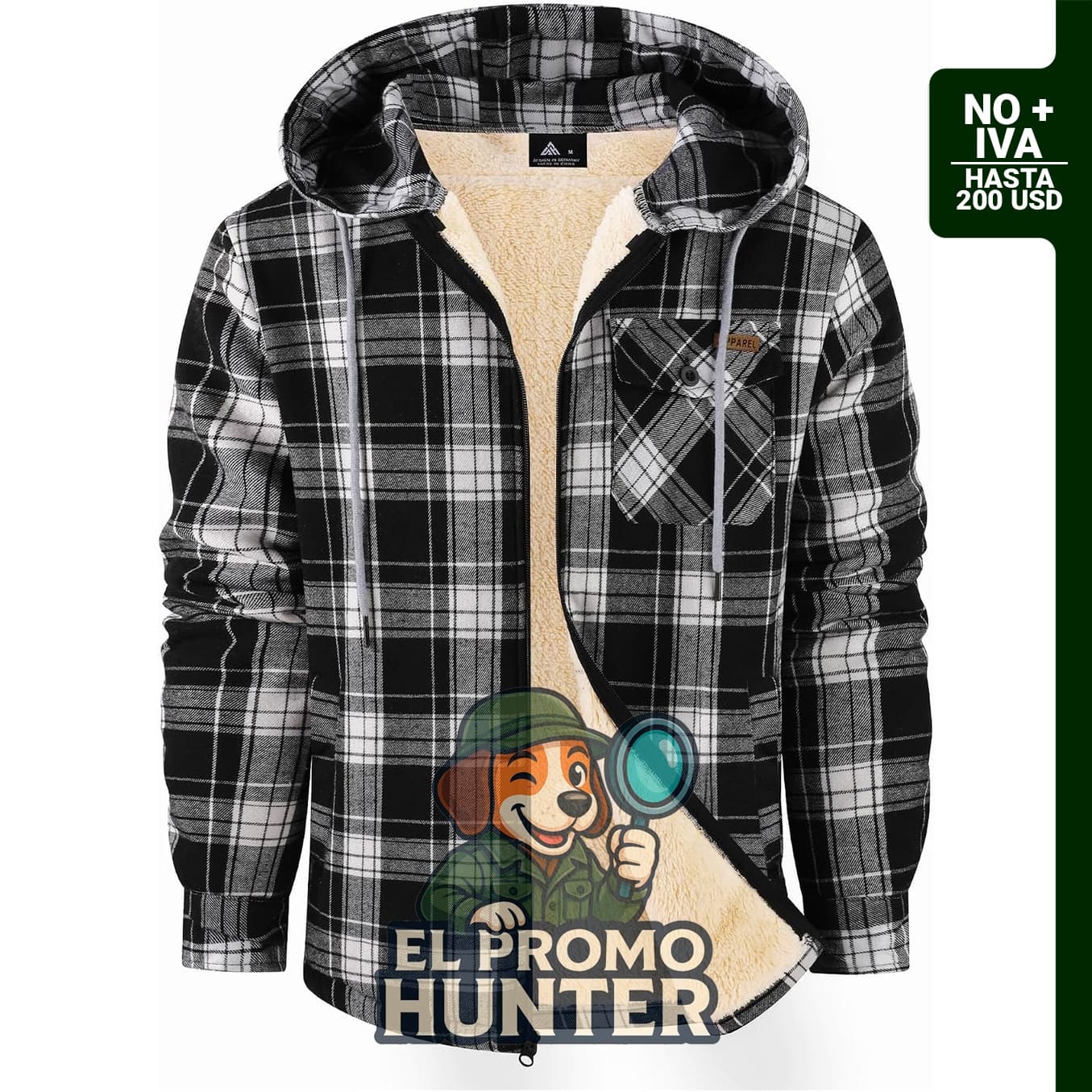 Camisa de algodón a cuadros para hombre, chaqueta de franela con forro polar y sudadera con capucha.