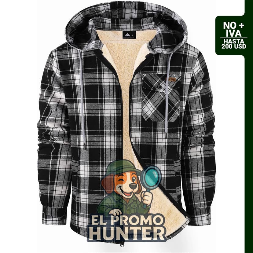 Camisa de algodón a cuadros para hombre, chaqueta de franela con forro polar y sudadera con capucha.