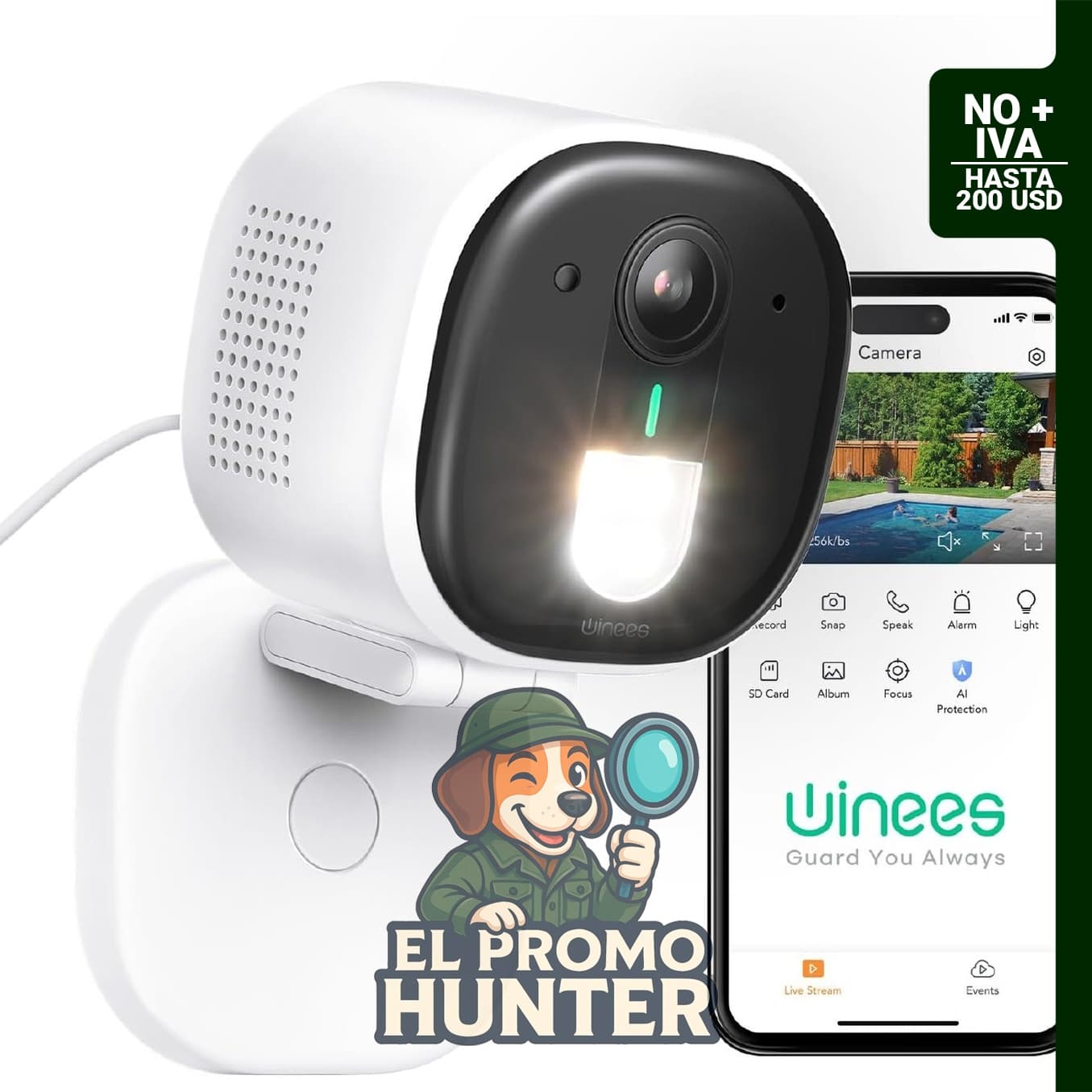 Cámaras de seguridad Wi-Fi 2K para exteriores e interiores, con detección de IA y visión nocturna a color.