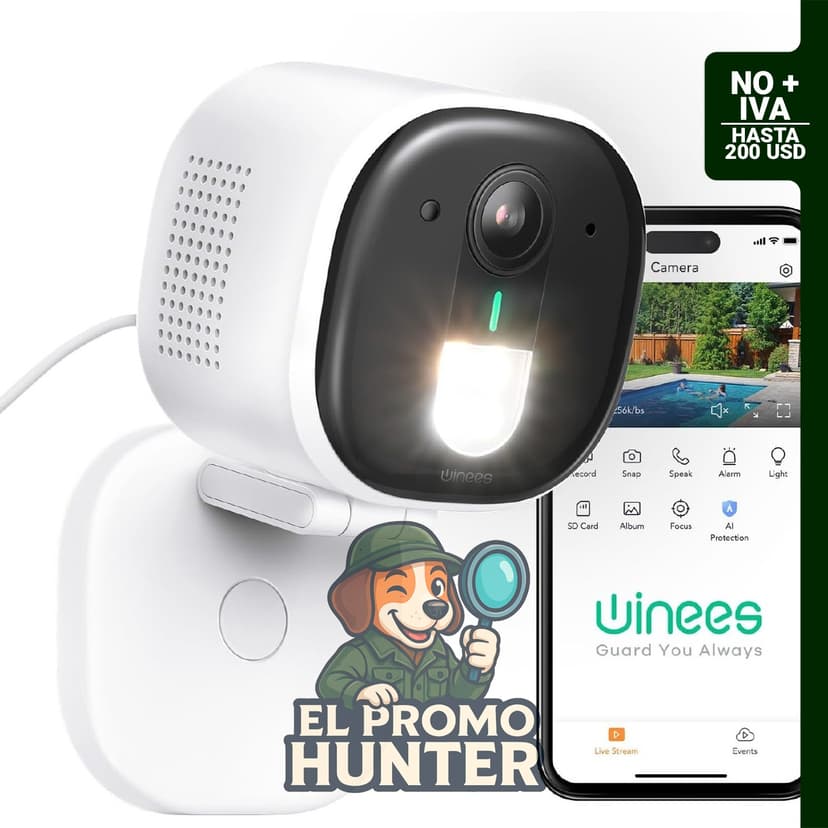 Cámaras de seguridad Wi-Fi 2K para exteriores e interiores, con detección de IA y visión nocturna a color.