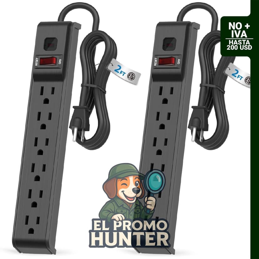 Regleta protectora Flexoria de 6 tomas, cable de extensión de 2 pies (61 cm), 600J, 15A/1875W.