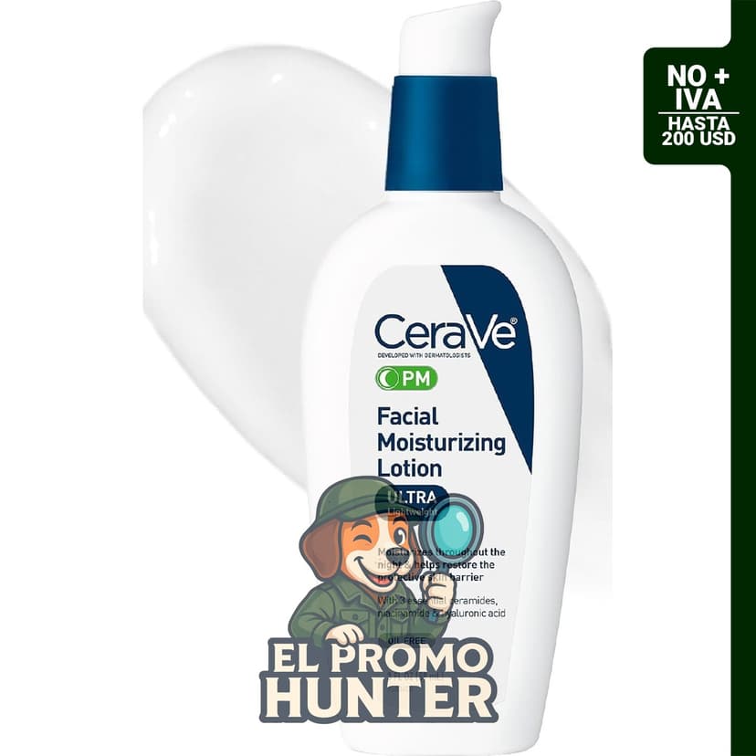 CeraVe PM Loción hidratante facial, crema de noche con ácido hialurónico y niacinamida, 85 g