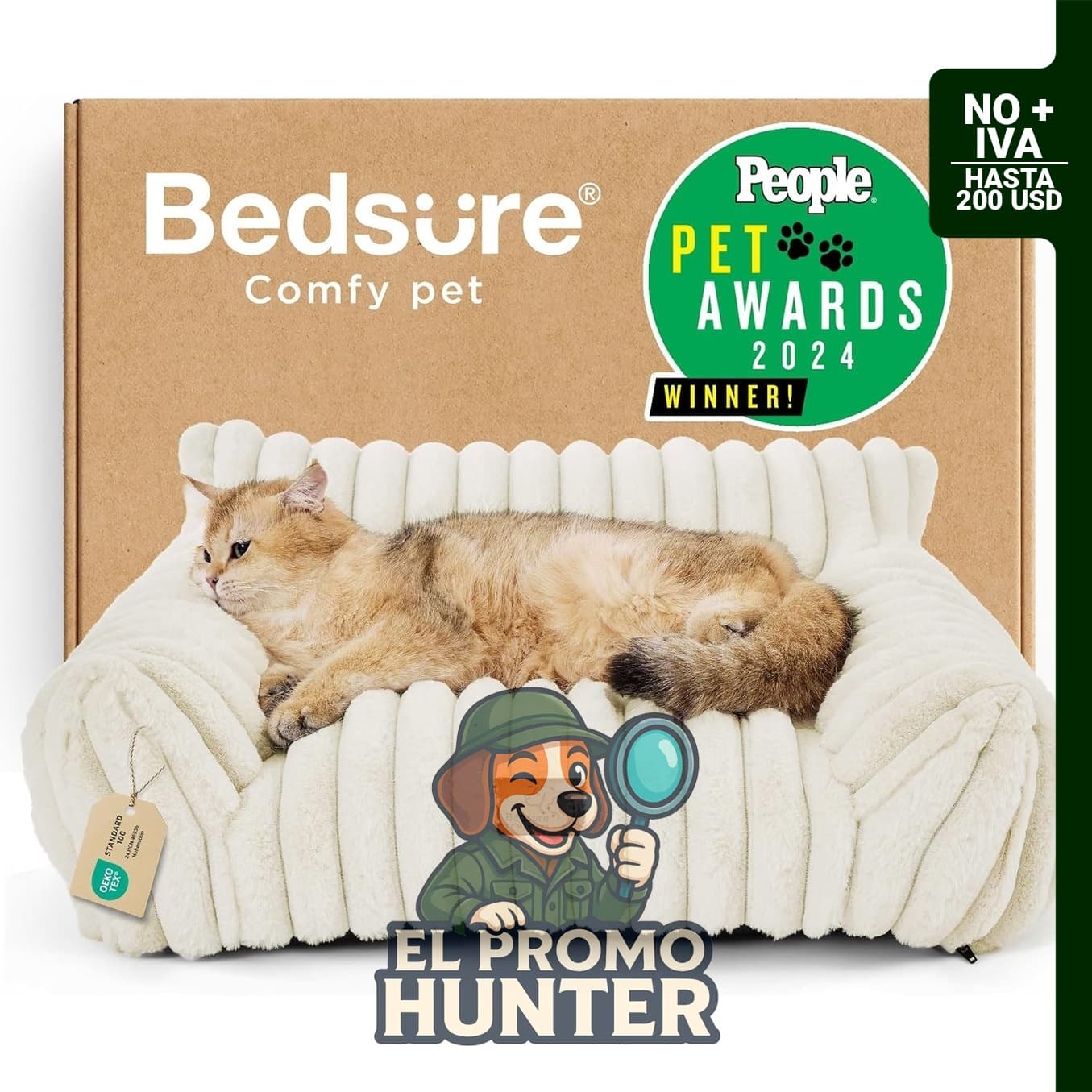 Bedsure ComfyFleece™ sofá cama para mascotas de 61 cm en color crema, antideslizante.