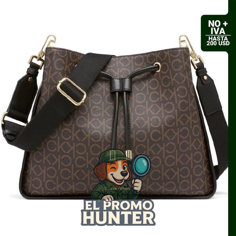 Calvin Klein Fay Bolso Hobo Mujer Monograma PVC con cordón ajustable.