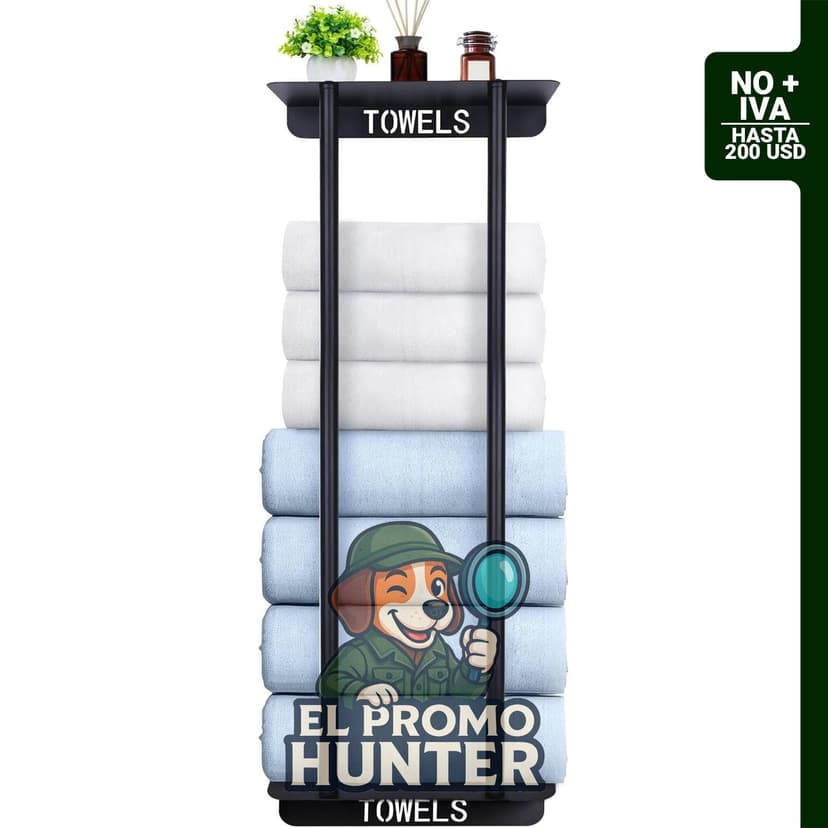 Toallero de pared Acteomsly de 78 cm en metal negro, con estante para 8 toallas grandes.