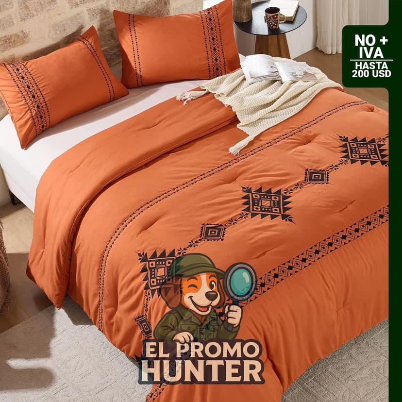 Juego de edredón bordado bohemio tamaño Queen de 3 piezas en microfibra suave, incluye edredón y 2 fundas de almohada.