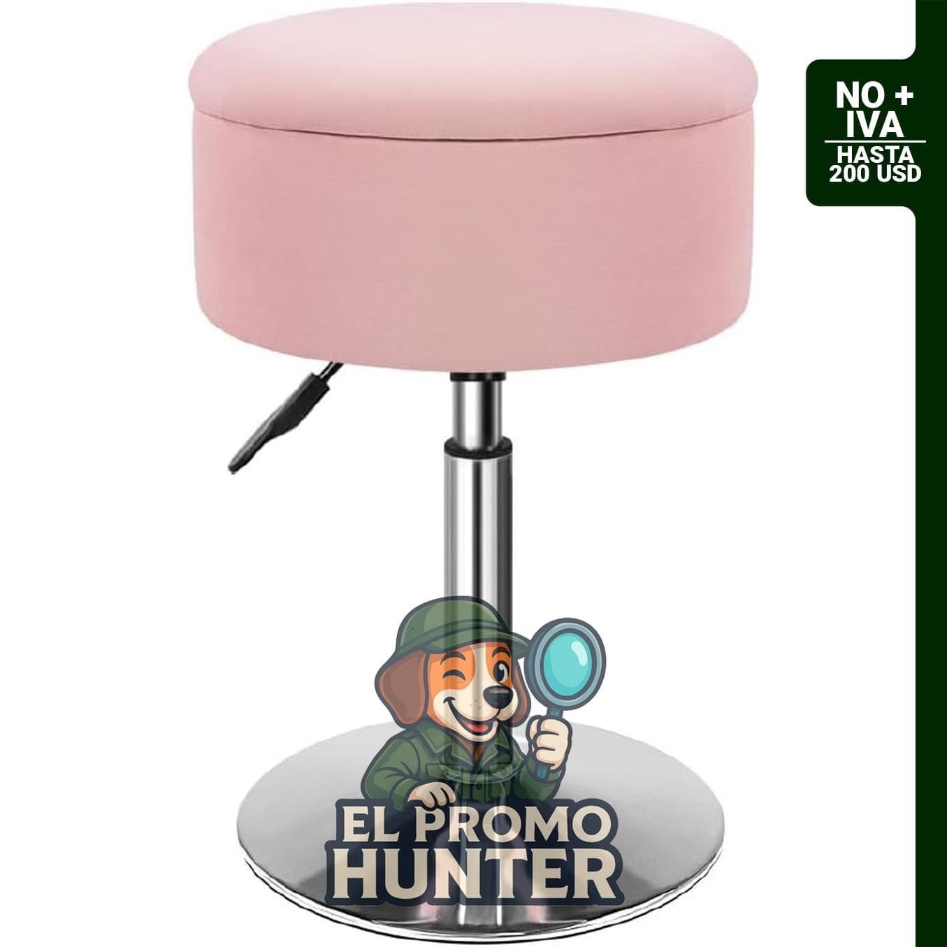 KKTONER Taburete redondo de terciopelo, altura ajustable, base giratoria, antideslizante.