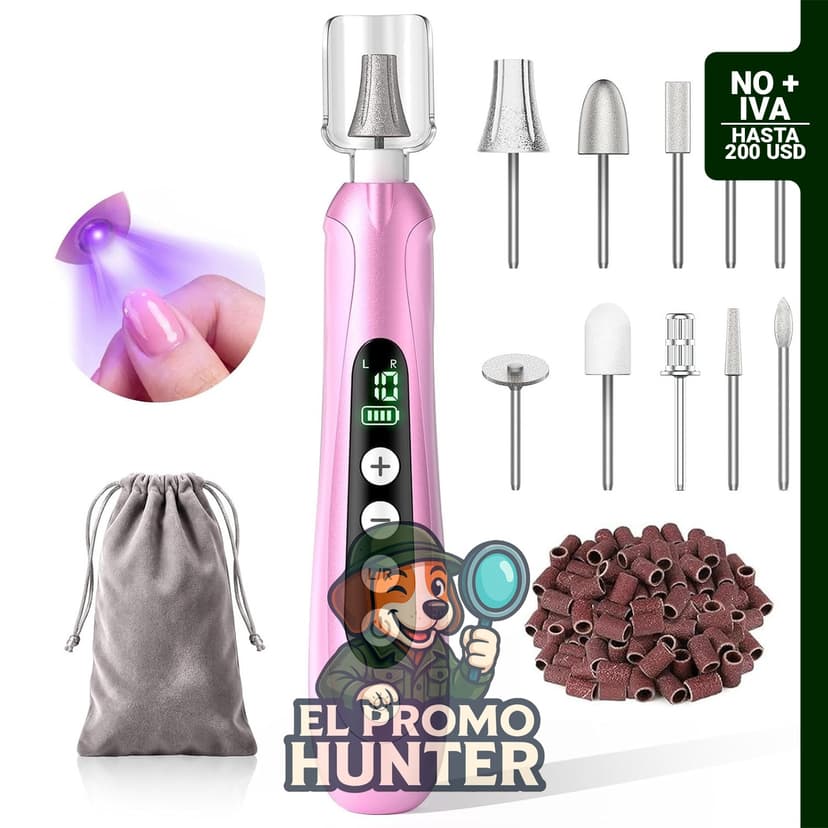 MNKSCOF Kit de taladro de uñas profesional, lima eléctrica con luz LCD, 10 velocidades, 10,000 rpm, inalámbrico.