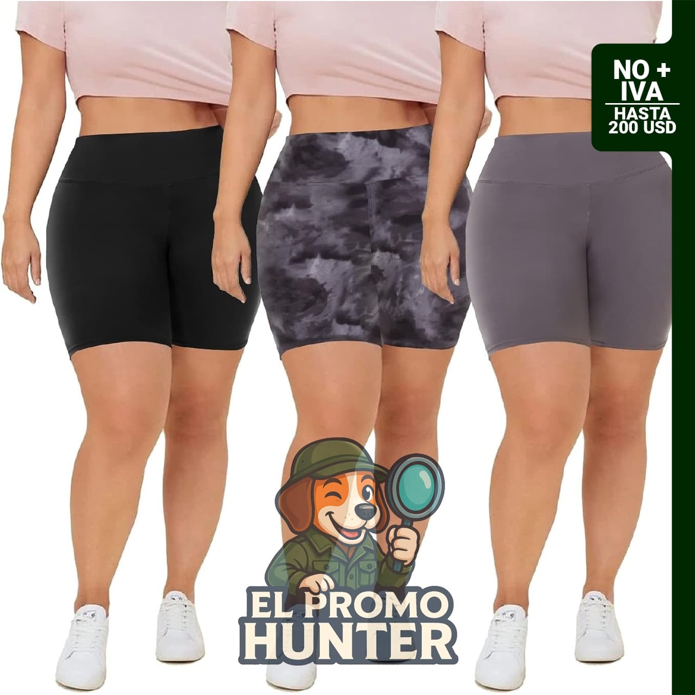 Paquete de 3 pantalones cortos de ciclismo para mujer, cintura alta de 20.3 cm (8 pulgadas), tallas 2X, 3X y 4X.