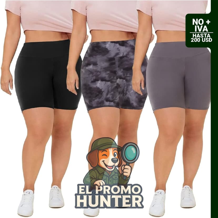 Paquete de 3 pantalones cortos de ciclismo para mujer, cintura alta de 20.3 cm (8 pulgadas), tallas 2X, 3X y 4X.