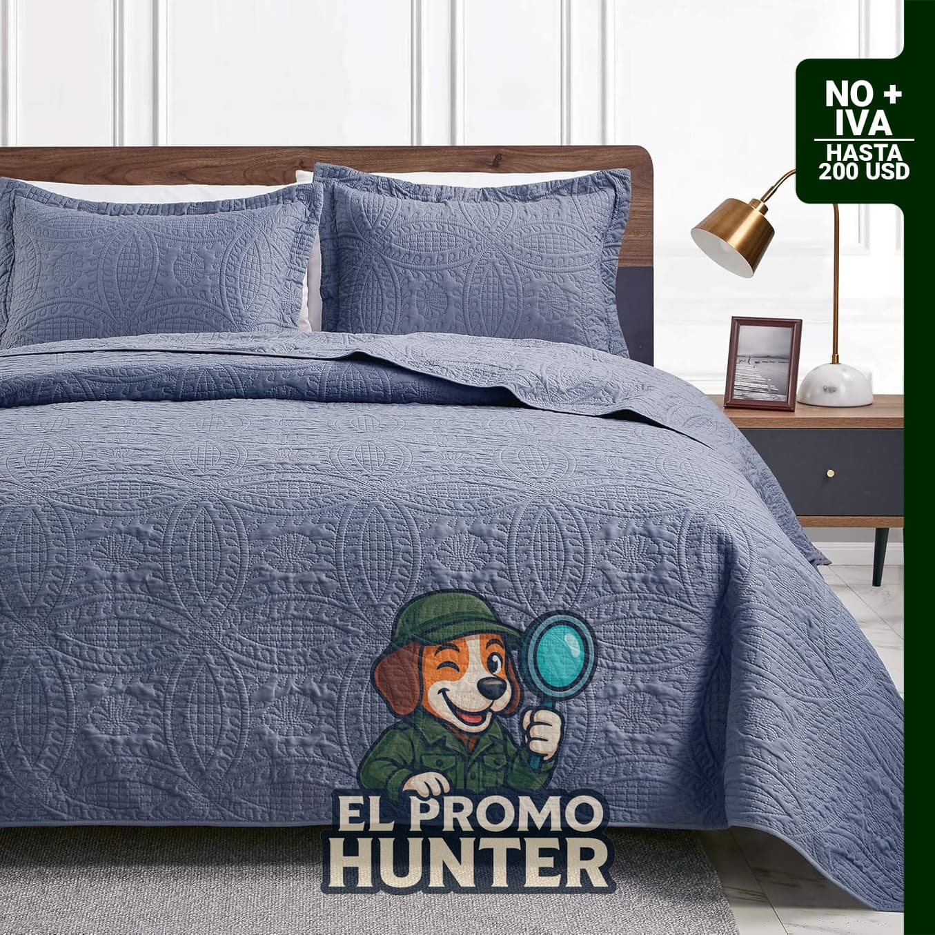 Edredón de cama tamaño queen Love's cabin, color azul, de microfibra ligera, incluye 1 colcha y 2 fundas de almohada.