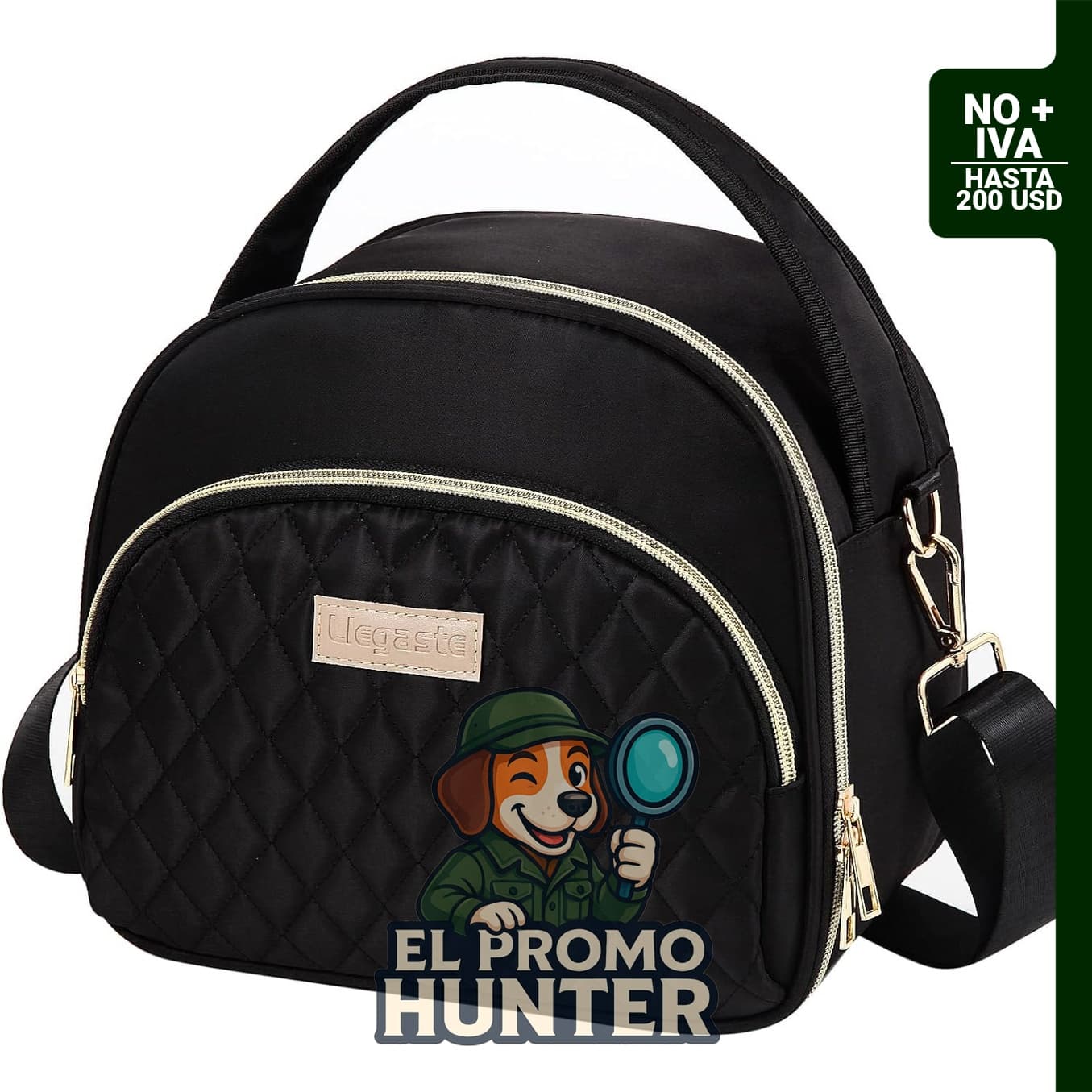 Bolsa térmica de almuerzo LLEGASTE, reutilizable y de apertura amplia, color negro.