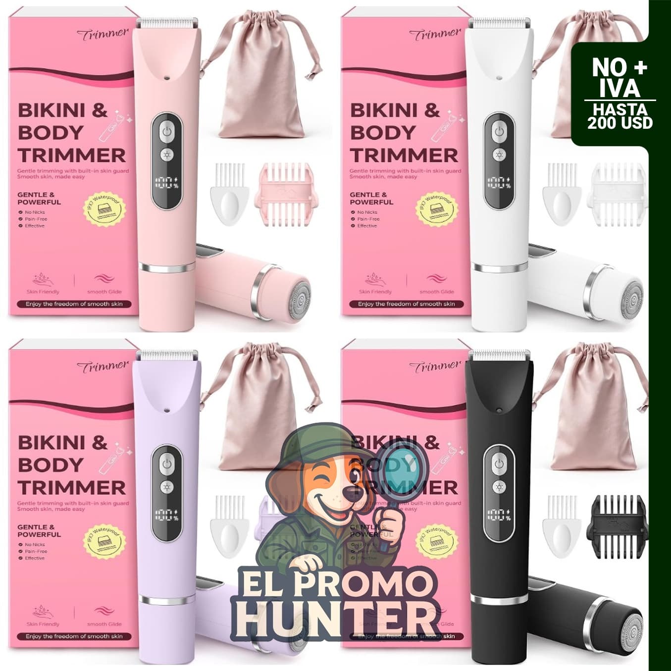 Recortadora de bikini eléctrica para mujer, IPX7, impermeable, uso húmedo y seco, inalámbrica.