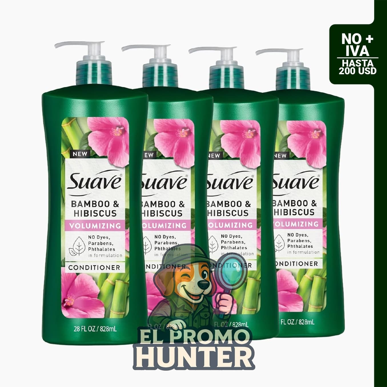 Suave Acondicionador Voluminizador de Bambú e Hibisco, 28 oz (4 unidades)