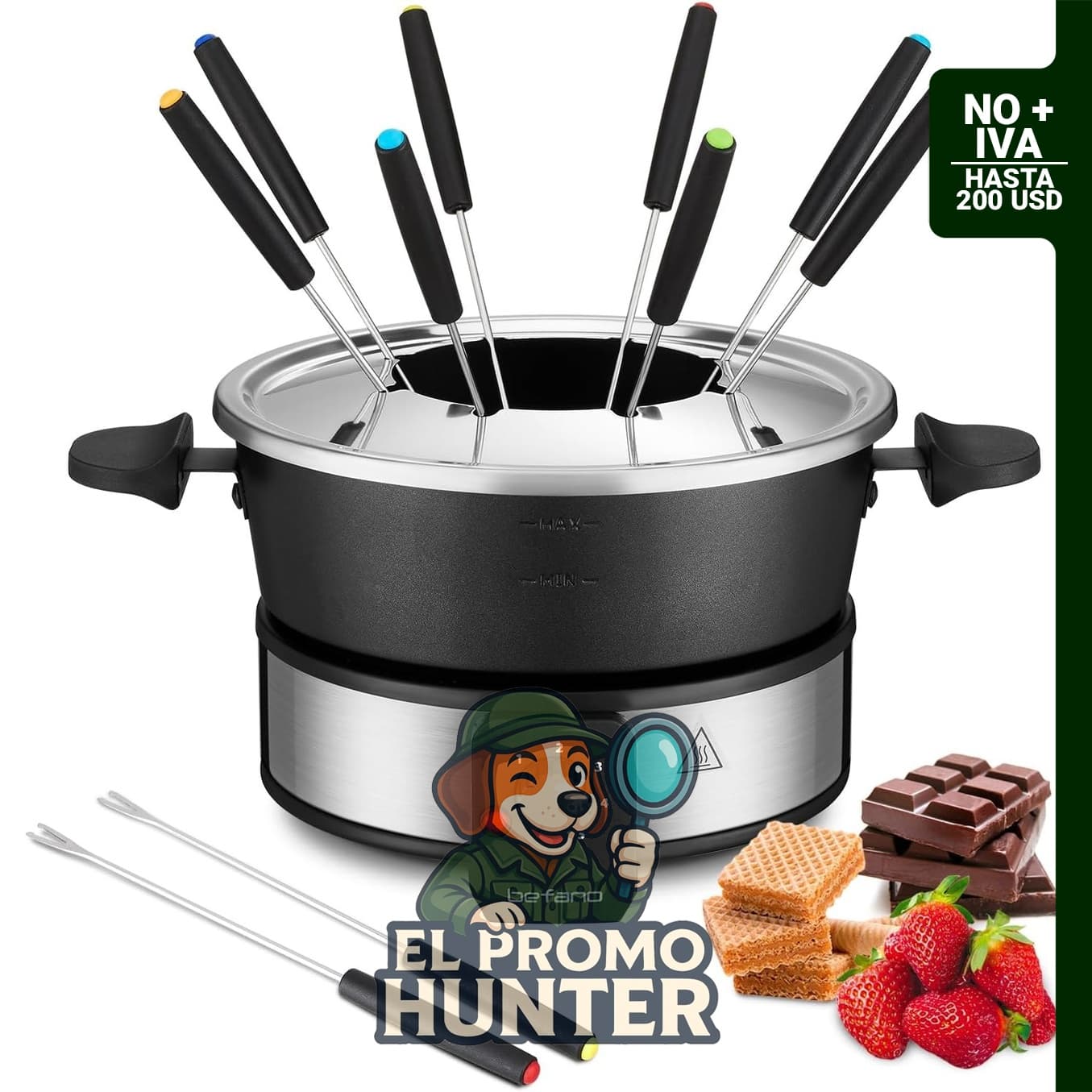 Olla eléctrica para fondue de acero inoxidable de 2 cuartos (1.89 L) para chocolate y queso.