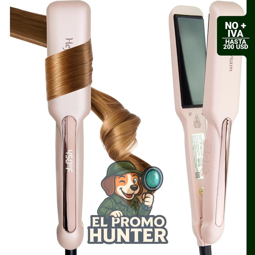 Heysam Plancha plana de titanio 2 en 1, alisador de pelo de doble voltaje, 1.6" (4 cm), calentamiento rápido.