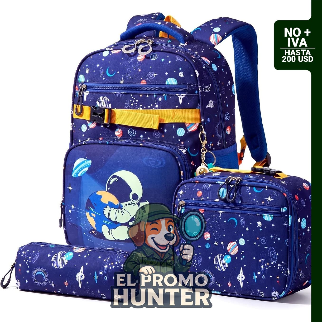 Amythe juego de mochila escolar de 3 piezas con bolsa de almuerzo y estuche para lápices, color azul (Blue Astronaut).