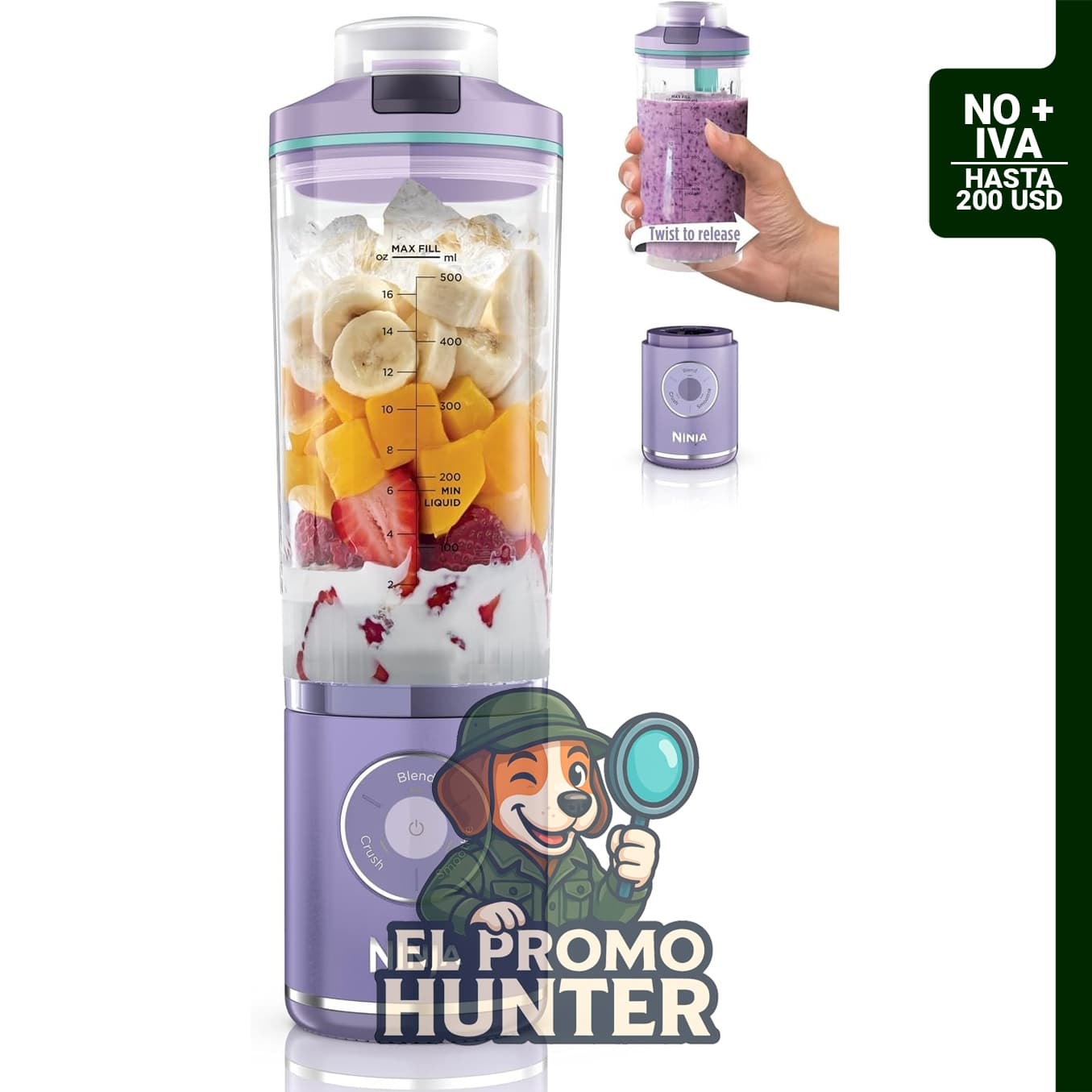 Ninja Blast Max, licuadora portátil con recipiente extraíble de 22 oz (650 ml), apta para lavavajillas.