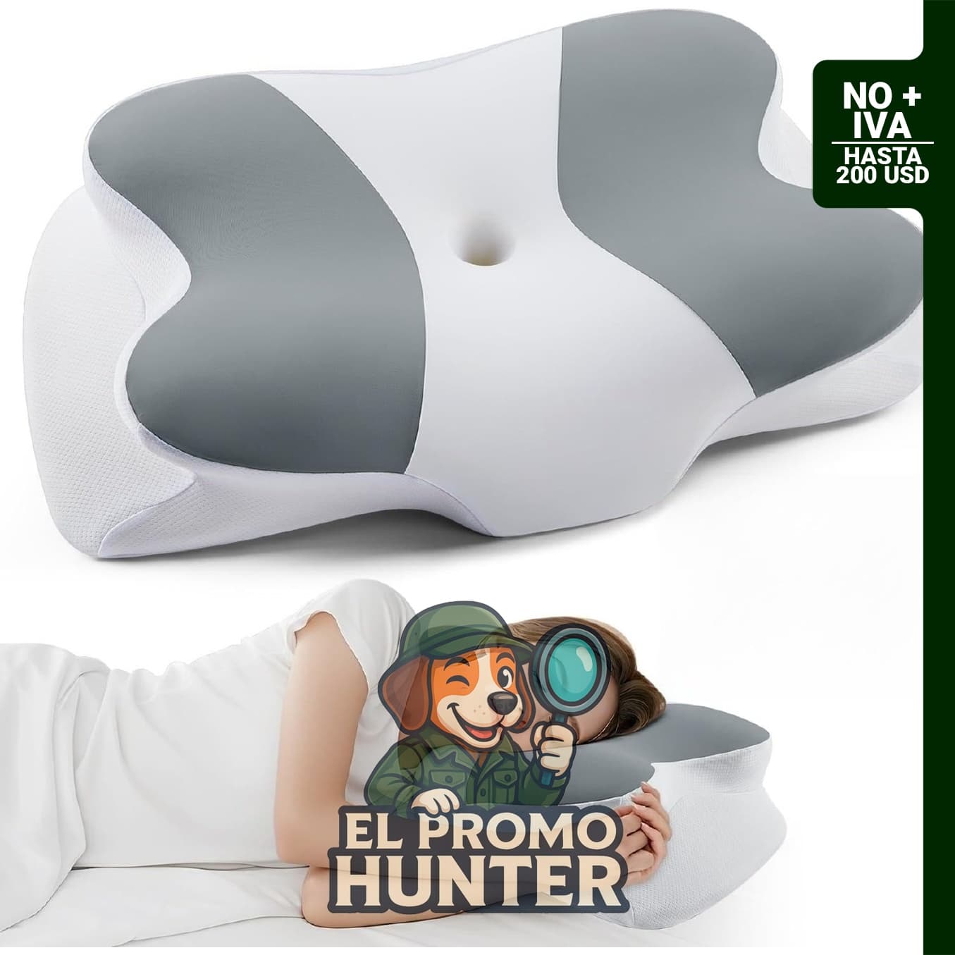 DONAMA Almohada cervical de espuma viscoelástica, contorno ergonómico para soporte de cuello y hombros.
