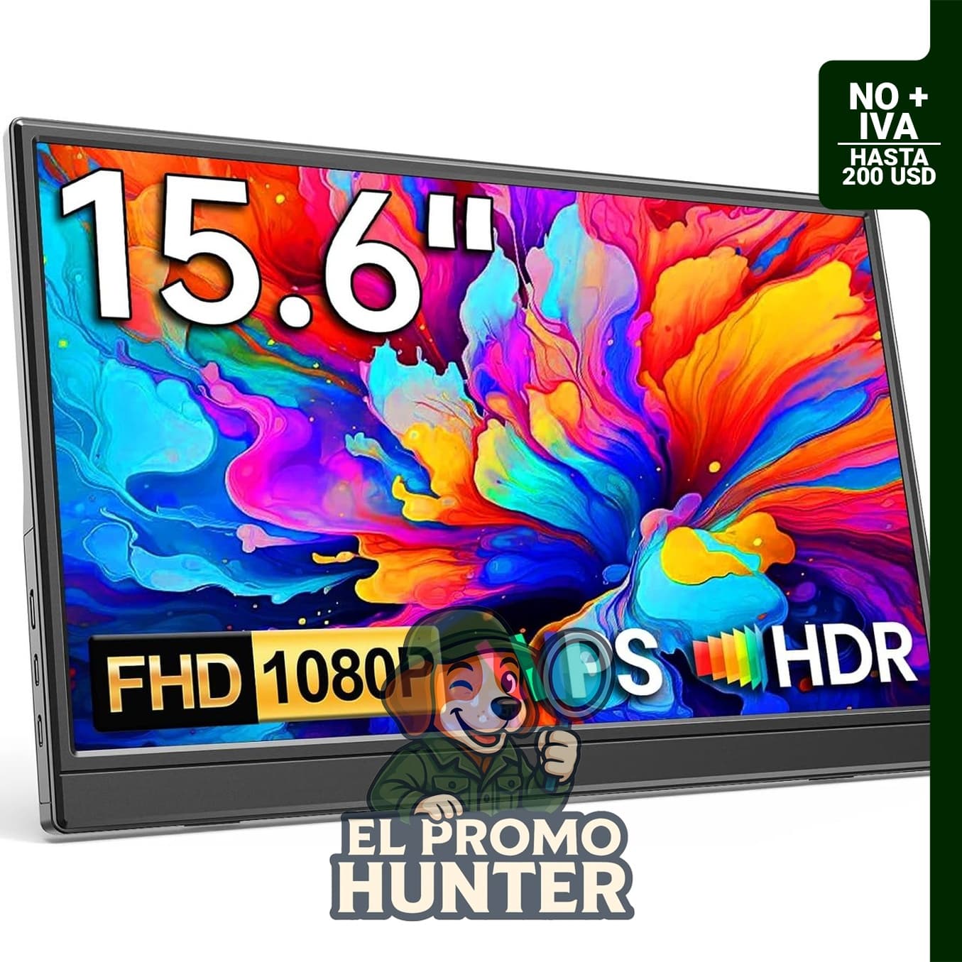 KQC Monitor portátil de 15.6" (39.6 cm) FHD 1080P, pantalla IPS, conexión USB-C y HDMI.