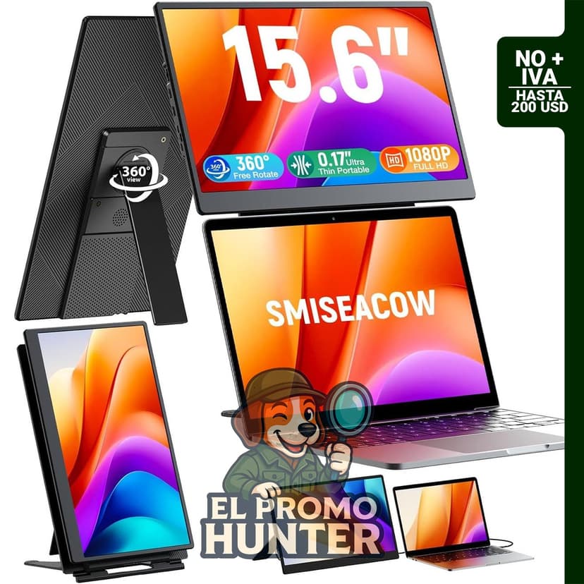 SMISEACOW Extensor de pantalla para laptop, monitor portátil FHD 1080p de 15.6" (39.6 cm) con soportes duales y conectividad USB-C/HDMI.