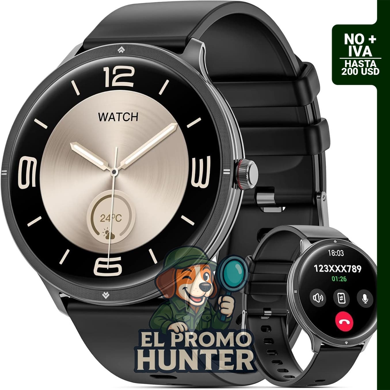 Joautrial Reloj Inteligente AMOLED de 1.75" con Bluetooth, monitor de sueño y frecuencia cardíaca, impermeable.