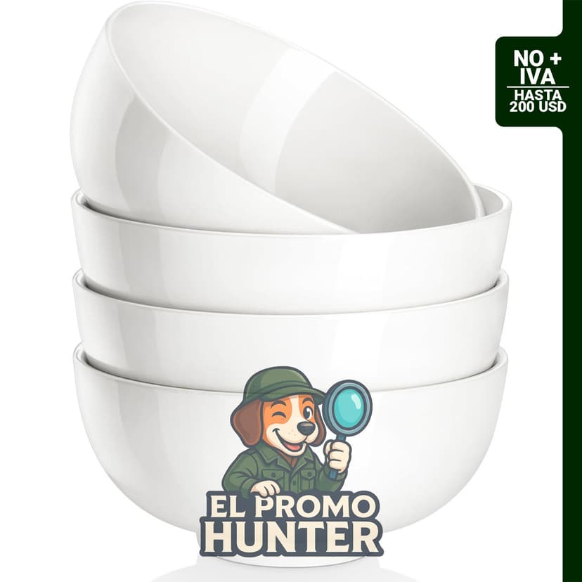 Juego de 4 cuencos de sopa de porcelana de 26 oz, aptos para lavavajillas y microondas.