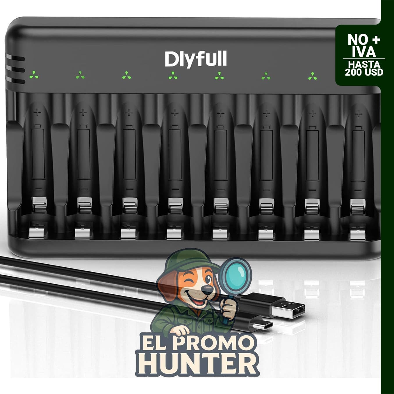 Cargador DLYFULL de 8 bahías para baterías recargables AA y AAA Ni-MH de 1.2V
