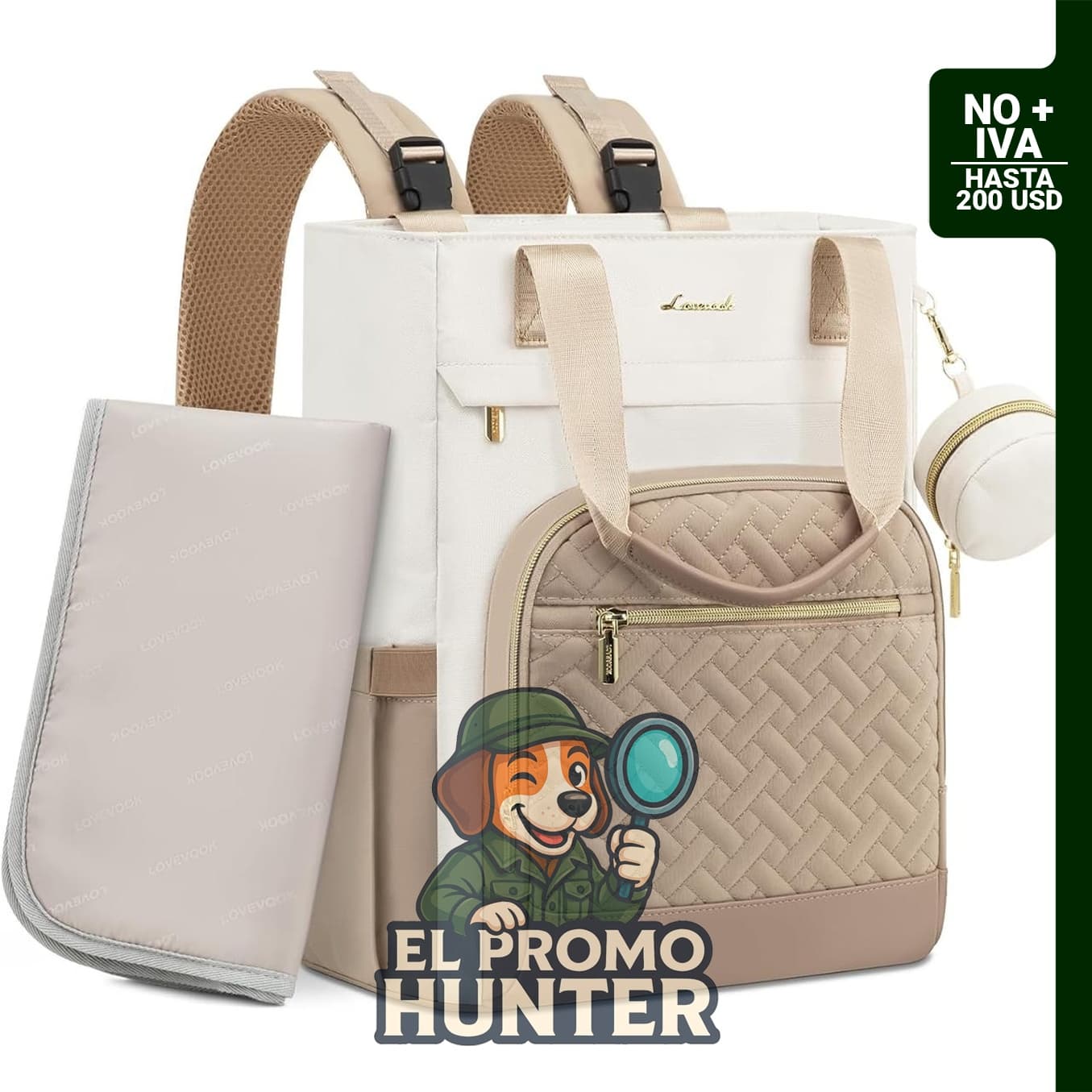 LOVEVOOK Mochila para pañales, bolsa portátil con cambiador plegable y bolsas impermeables.