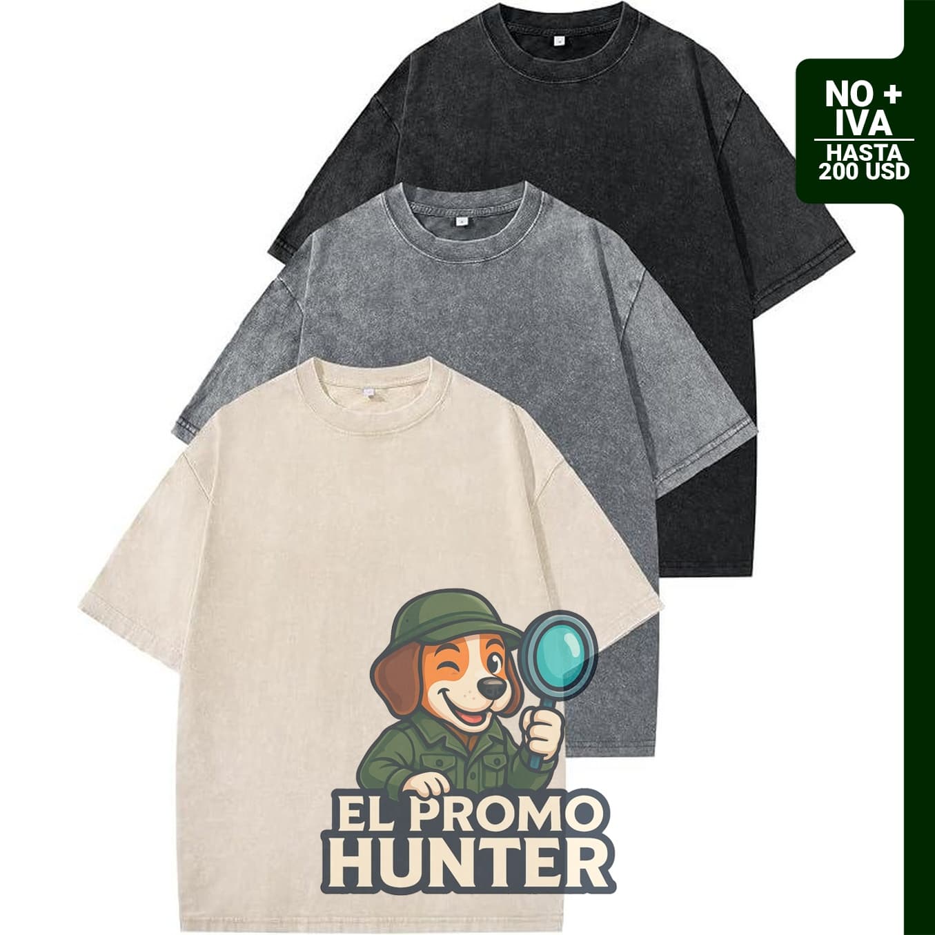 Pack de 3 camisetas de algodón para hombre, de corte oversized y manga corta, con lavado ácido.