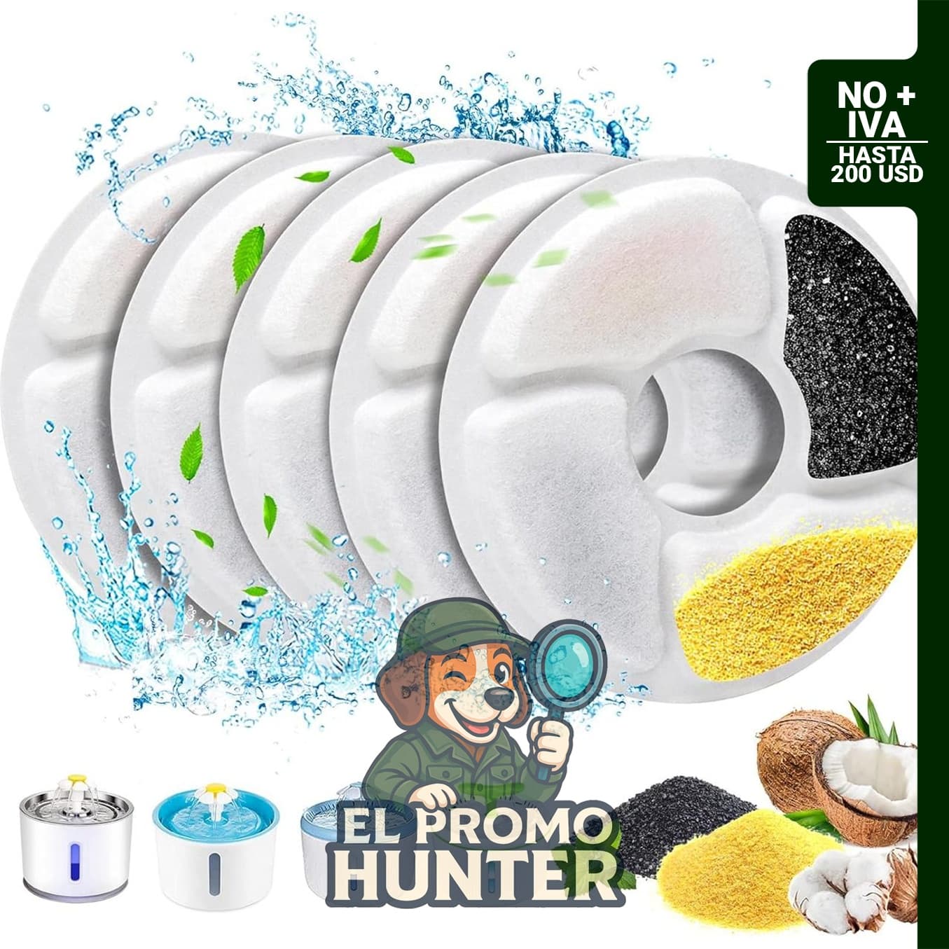 Filtros de carbón activado para fuentes de agua de 5 pulgadas, compatibles con gatos y perros (5 unidades)