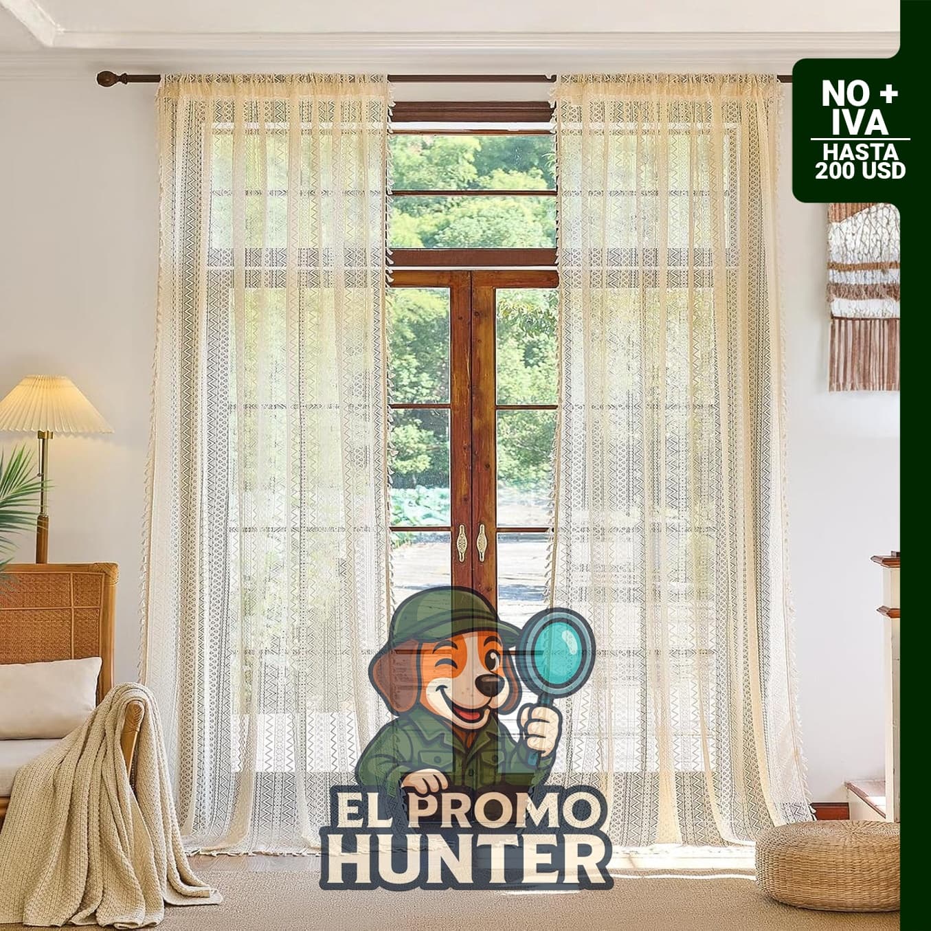 Anmao Cortinas Boho de Encaje Geométrico, juego de 2 paneles semitransparentes de 84" (213 cm) de largo.
