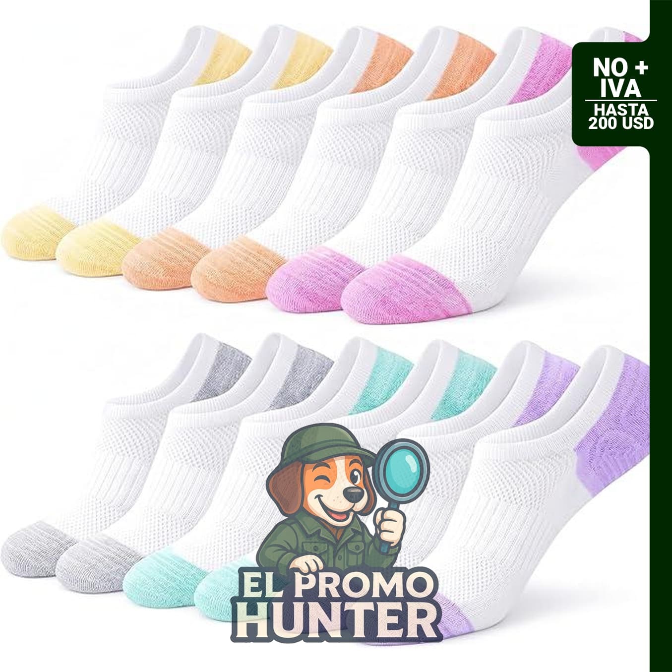 Calcetines invisibles para mujer, atléticos de corte bajo para tobillo, 6 pares.