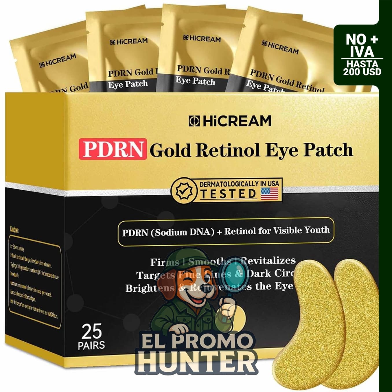 PDRN Parches para debajo de los ojos, 25 pares con retinol y cafeína, almohadillas de colágeno.