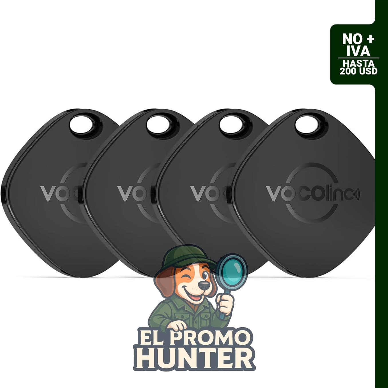 Localizador de llaves inteligente VOCOlinc Air Tracker, 4 unidades, color negro, compatible con Apple Find My (iOS).