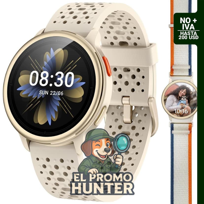 Quican Reloj inteligente con pantalla AMOLED de 1.27" y funciones de seguimiento de actividad física.