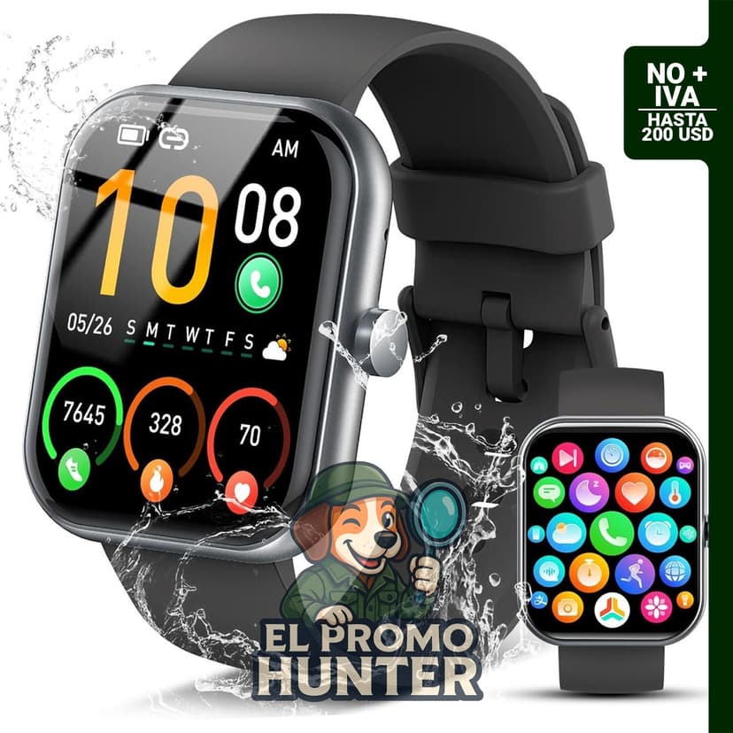 Reloj inteligente 2026, pantalla HD de 1.96 pulgadas, resistente al agua IP68, con podómetro y monitor de frecuencia.