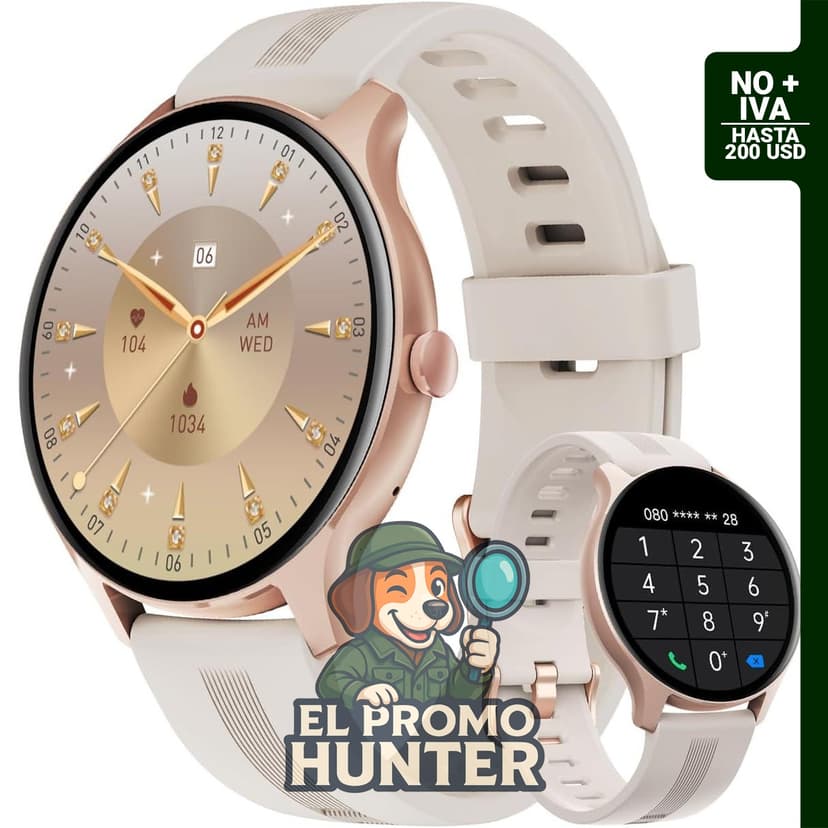 HUAKUA Reloj inteligente redondo con monitor de ritmo cardíaco y seguimiento de sueño, compatible con iPhone/Android.
