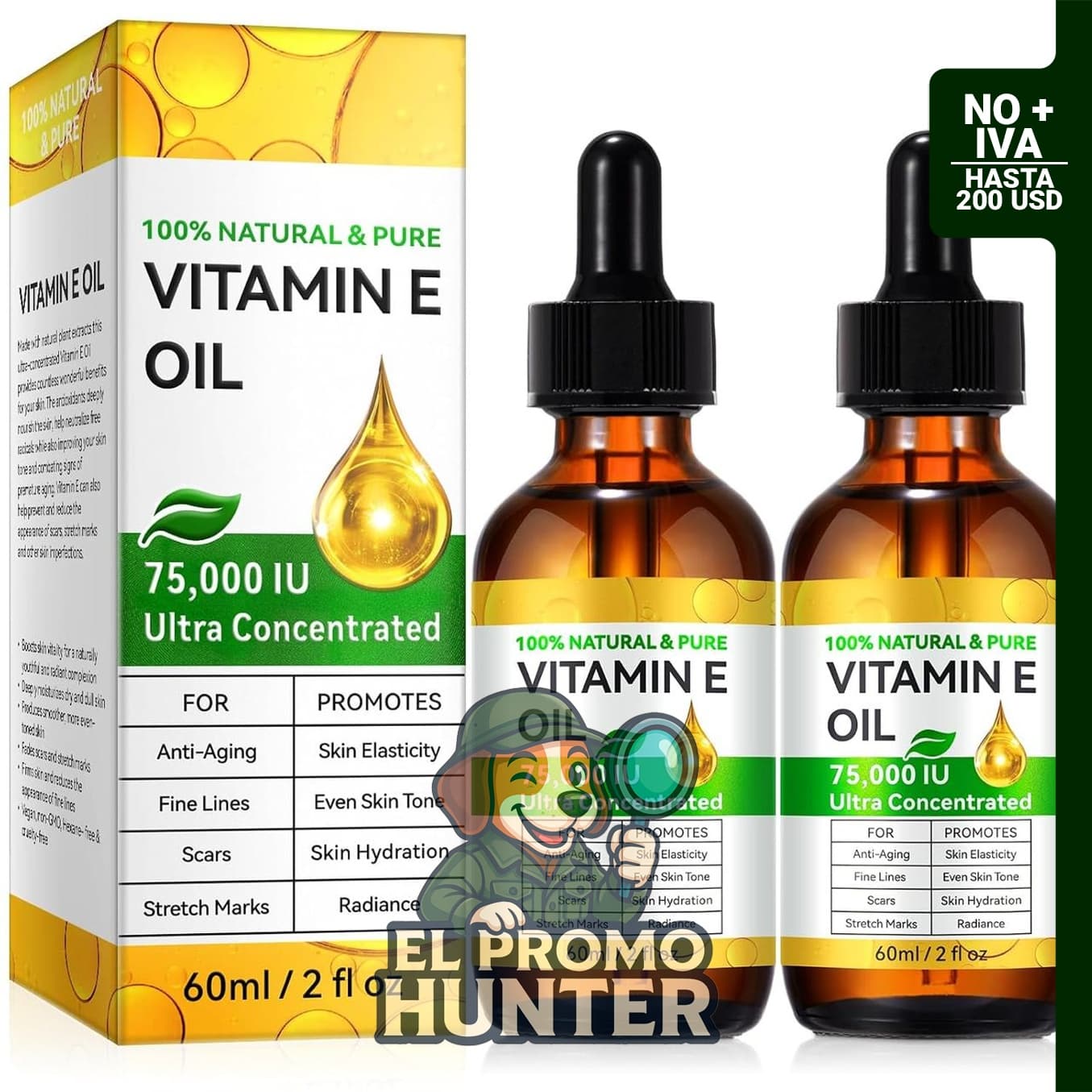 Tiuedu aceite de vitamina E ultra concentrado para cara, cabello y cicatrices, hidratante para piel seca.