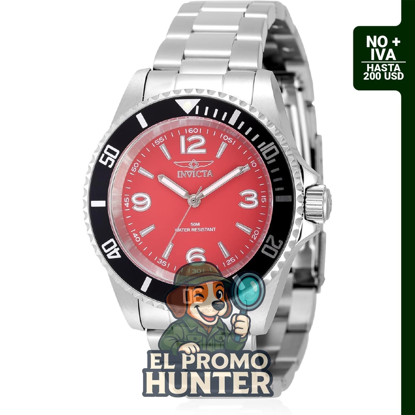 Reloj Invicta para hombre de acero inoxidable de 40 mm, color rojo, diseño deportivo.
