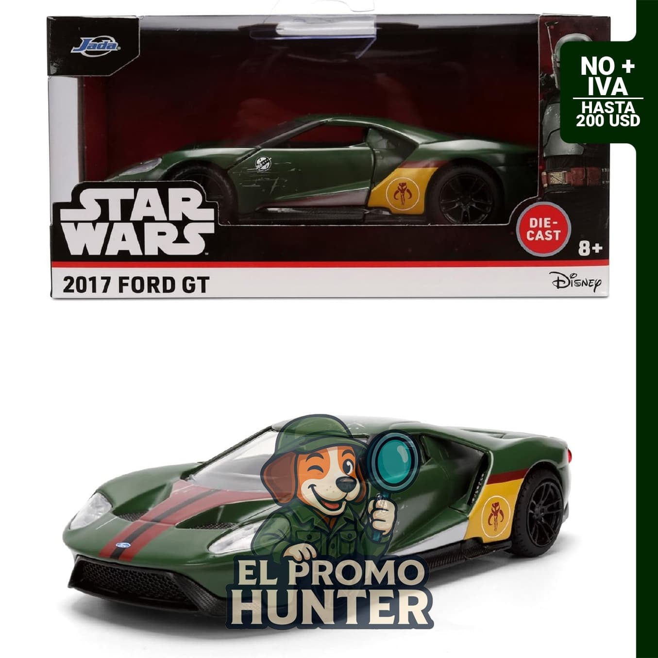 Jada Star Wars Boba Fett 2017 Ford GT - Escala 1:32, modelo para coleccionistas.