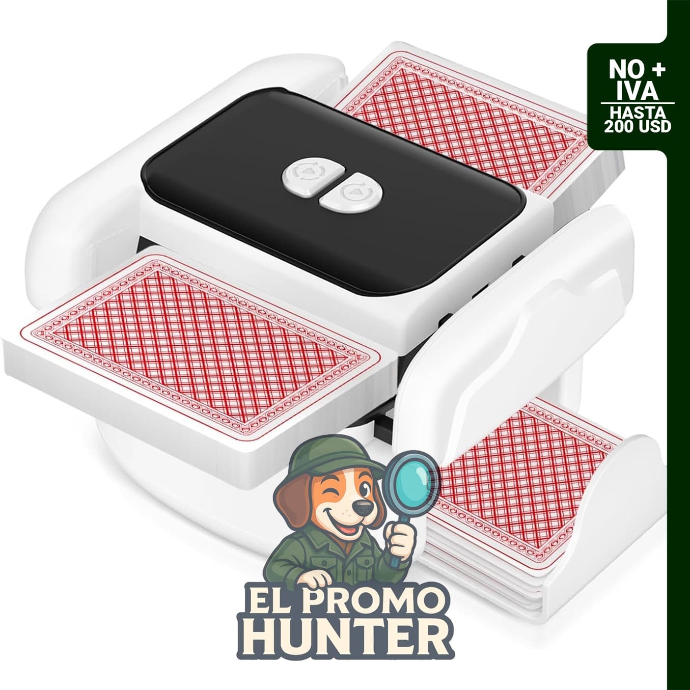 Barajador automático de tarjetas para 1 a 2 cubiertas, recargable por USB-C, 2600 mAh.