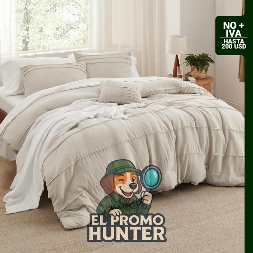 Bedsure Juego de edredón Queen de 4 piezas, incluye edredón (229 x 229 cm), 2 fundas de almohada y 1 almohada decorativa.