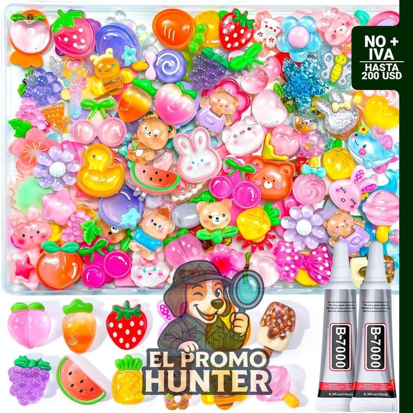 Kit de 100 dijes de resina con parte trasera plana y 2 piezas de pegamento B7000 de 10 ml.