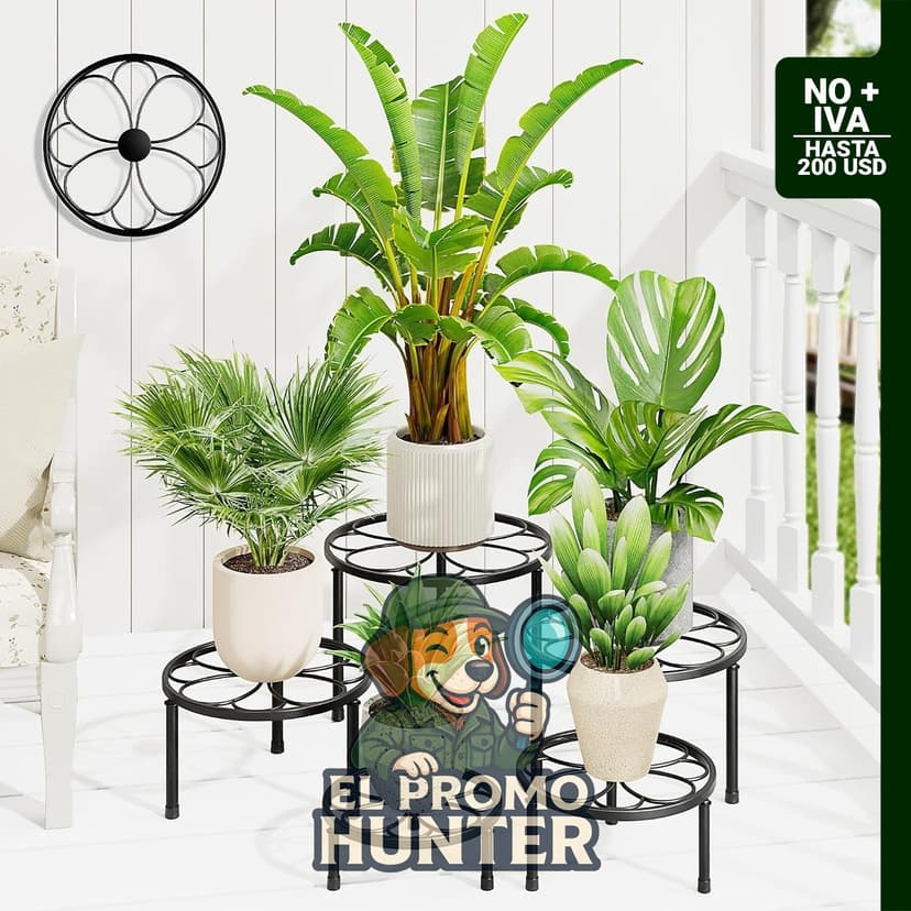 Paquete de 5 macetas negras para plantas, aptas para interiores y exteriores.