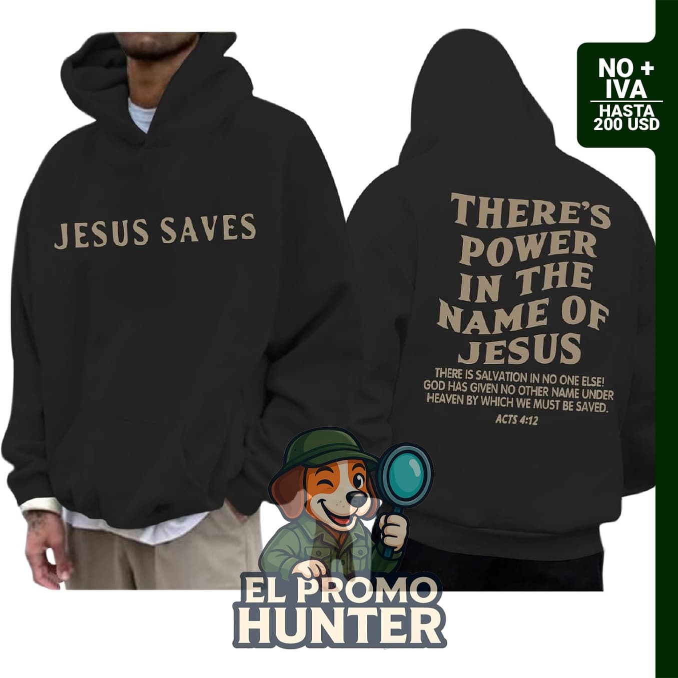 Sudadera Christian Jesus Saves con capucha, forro polar y gráficos de versículos bíblicos.